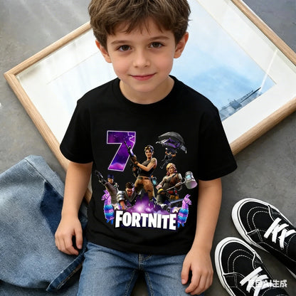 Detské narodeninové tričko Fortnite s číslom pre dievčatá a chlapcov, letné detské bavlnené tričko s krátkym rukávom na párty, darček pre batoľa