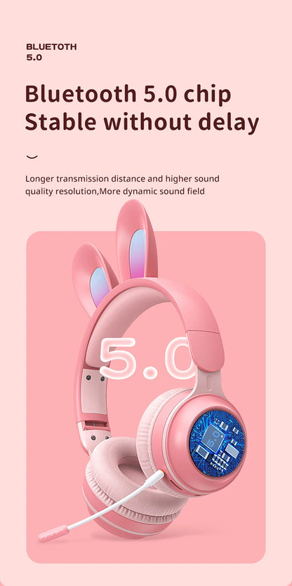 Glow Unicorn Headphones | Bunny Ear Bluetooth Headset with  Mic & TF Slot | Wireless Over-Ear LED