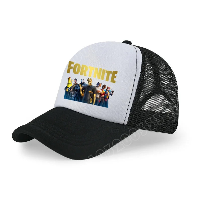 Boné de Basebol Fortnite com Estampa Cartoon do Jogo para Crianças, Boné de Verão em Malha Respirável, Boné Ajustável com Pala, Presente de Aniversário para Crianças