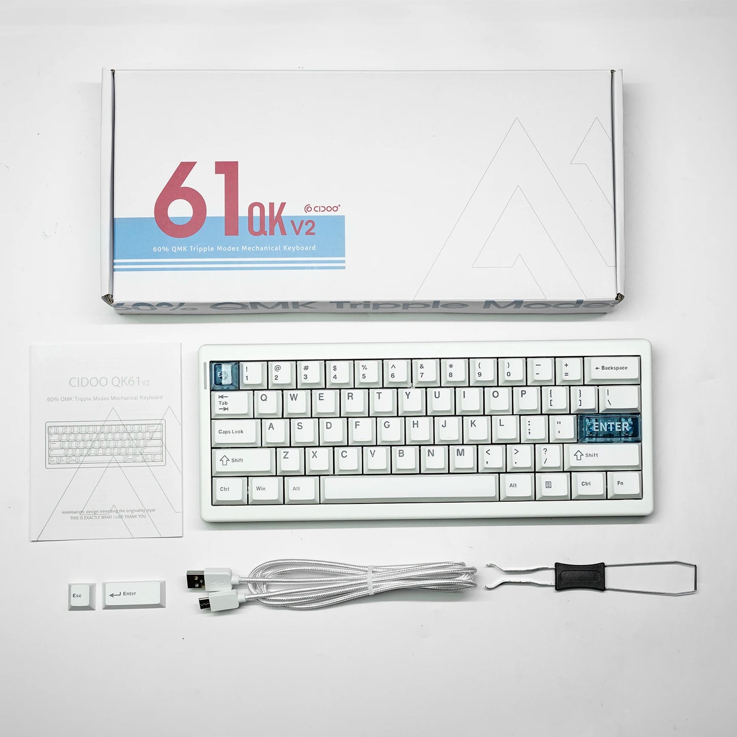 CIDOO QK61 V2 VIA-Programmable 60% Gasket Structure Wired/2.4GHz Wireless/Bluetooth Compact Keyboard with South-Facing LEDs