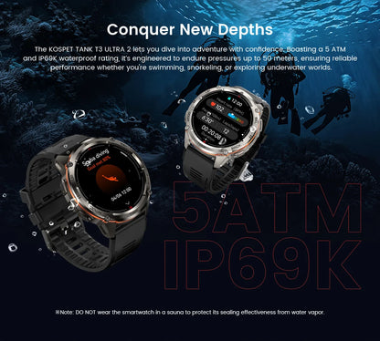 KOSPET TANK T3 Ultra 2 Smart Watch For Men GPS Stainless Steel Smartwatch 50M Waterproof IP69K Health Monitor for Android iOS