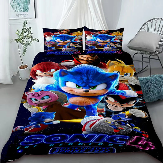 Sonic Cartoon Duvet Cover for Kids – Cool Anime Bedding Set – Duvet Cover Bedroom Decor (Queen & King Sizes) – For Kids & Teens