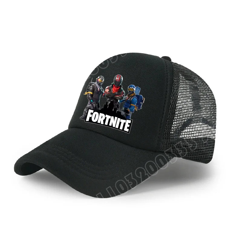 Boné de Basebol Fortnite com Estampa Cartoon do Jogo para Crianças, Boné de Verão em Malha Respirável, Boné Ajustável com Pala, Presente de Aniversário para Crianças