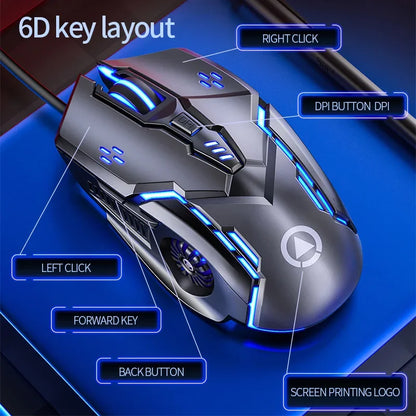 YINDIAO Ergonomic Wired Gaming Mouse RGB Mute Mause LED Backlit 3200dpi 6Button G5 USB Mechanical Mouse For PC Laptop Computer