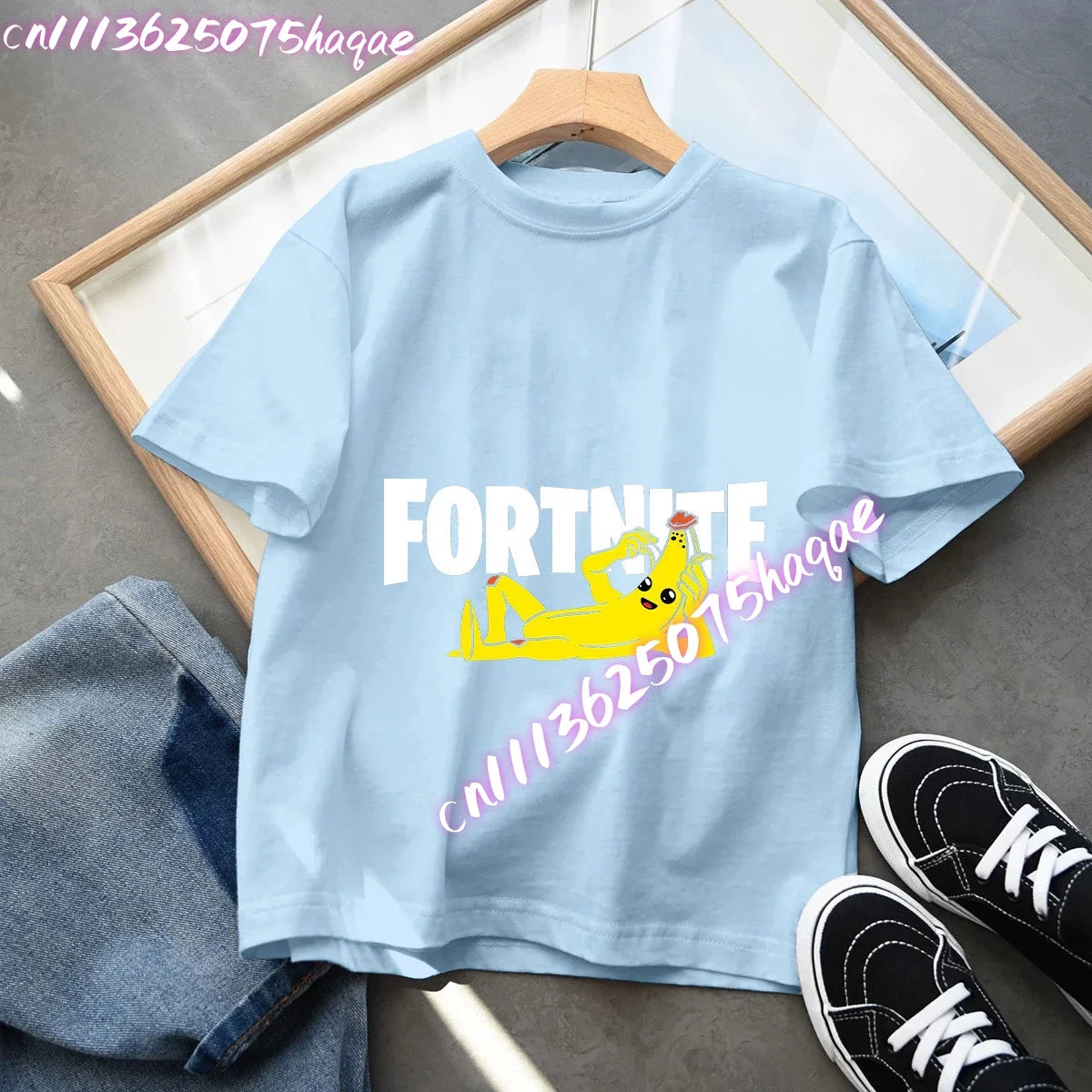 Fortnites Kids Blue Cotton T-Shirt Fortress Night Baby Short Sleeve Tees Shirt Cartoon Boy Girl Summer Clothes Kawaii Tops Gift