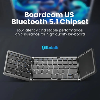 Tri-Bluetooth Keyboard Tri-fold keyboard with Touchpad Portable Mini Keyboard Rechargeable Keyboard for PC Windows Android IOS