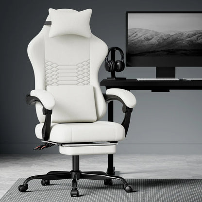 Gaming chairs, office chairs, desk chairs, and swivel chairs. Made with breathable fabric, equipped with 360° swivel casters and seats for easy movement, and featuring soft and comfortable cushions.