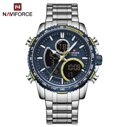 NAVIFORCE sportklocka för män – Original lyxig armbandsur i rostfritt stål, vattentät militärmodell med dubbla displayer