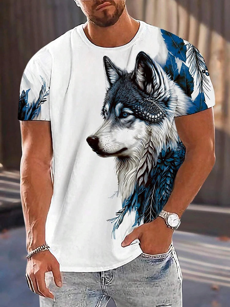 Different Pupil Wolf Print Men's T-shirt Daily Casual Urban Street Fashion Short-sleeved Summer Outdoor Sports Tee