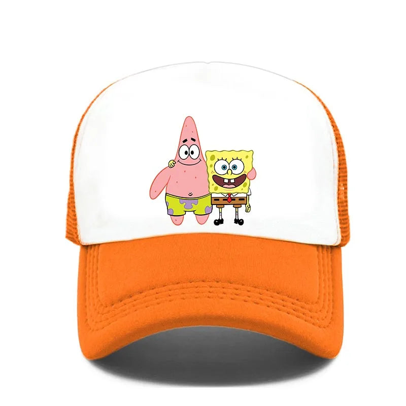 Cappellino da baseball carino con stampa SpongeBob, per uomo e donna, cappellino estivo in rete con protezione solare, cappellino da golf regolabile, cappellino da camionista in stile anime