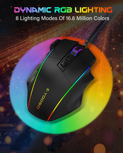 E-YOOSO X49 Wired Gaming Mouse 12400 DPI Adjustable, RGB Backlit, 8 Programmable Buttons, Ergonomic Gamer Mouse for PC Laptop