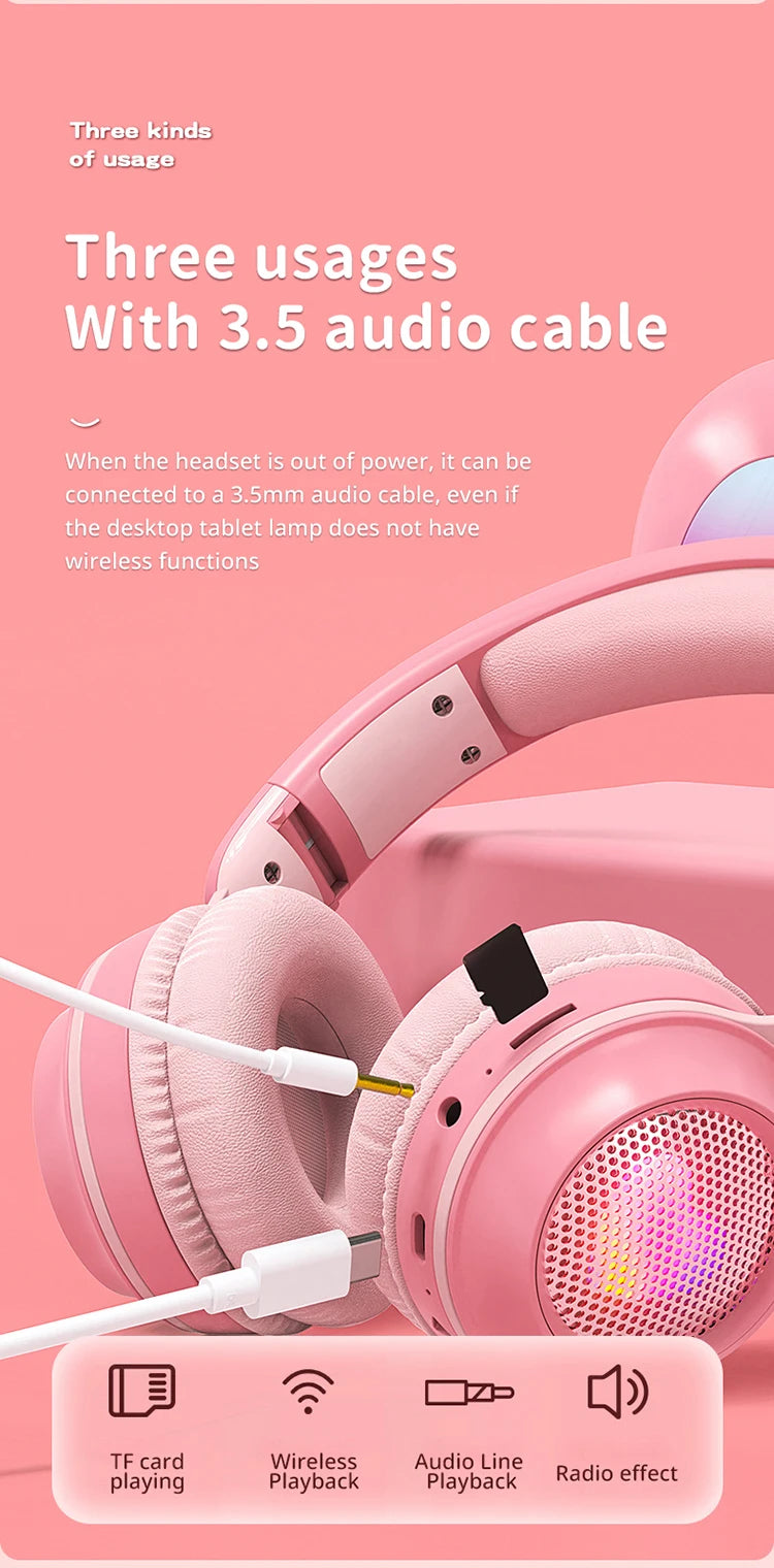 Glow Unicorn Headphones | Bunny Ear Bluetooth Headset with  Mic & TF Slot | Wireless Over-Ear LED