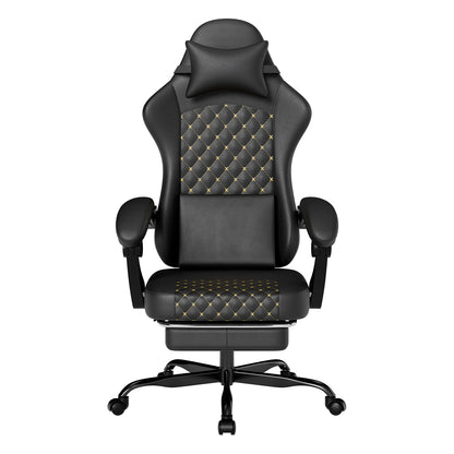 PINGGO Ergonomic Game Chair with Footrest Massage PVC Leather Office Chair for PC Gaming Weight Capacity 150kg