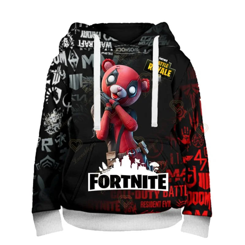 Fortnite-fanien huppari 3D Battle Royale -printillä – cosplay Victory -painettu huppari miehille, naisille ja lapsille, hupullinen streetwear-collegepaita
