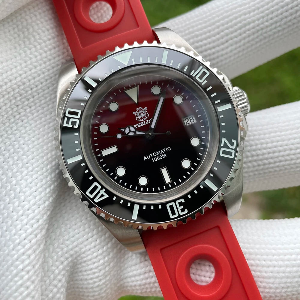 SD1964 Steeldive Brand 2023 Red-Black 45.4MM Men Sapphire Glass Luminous 1000M Waterproof NH35 Dive Watch with Ceramic Bezel