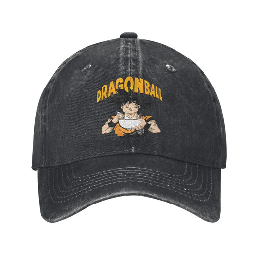 Produit gaming premium Fraquane, Retro DBZ dragon ball Goku Eating Ramen Baseball Caps Unisex Distressed Washed Sun Cap Outdoor Summer Adjustable Fit Hats Cap, équipement gamer
