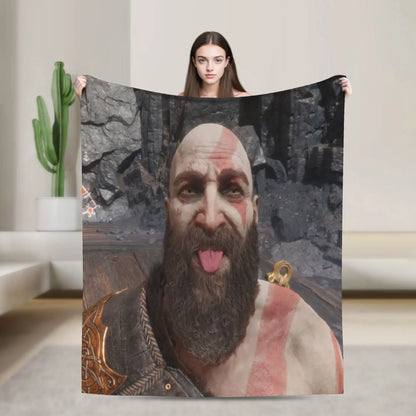 God of War Game Gamers Kratos Warm Blanket  Decorative Plush Throw Blanket Funny Couch Bed Flannel Bedspread Sofa Bed Cover