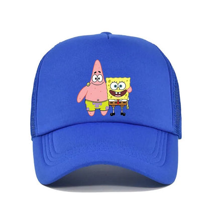 Cappellino da baseball carino con stampa SpongeBob, per uomo e donna, cappellino estivo in rete con protezione solare, cappellino da golf regolabile, cappellino da camionista in stile anime