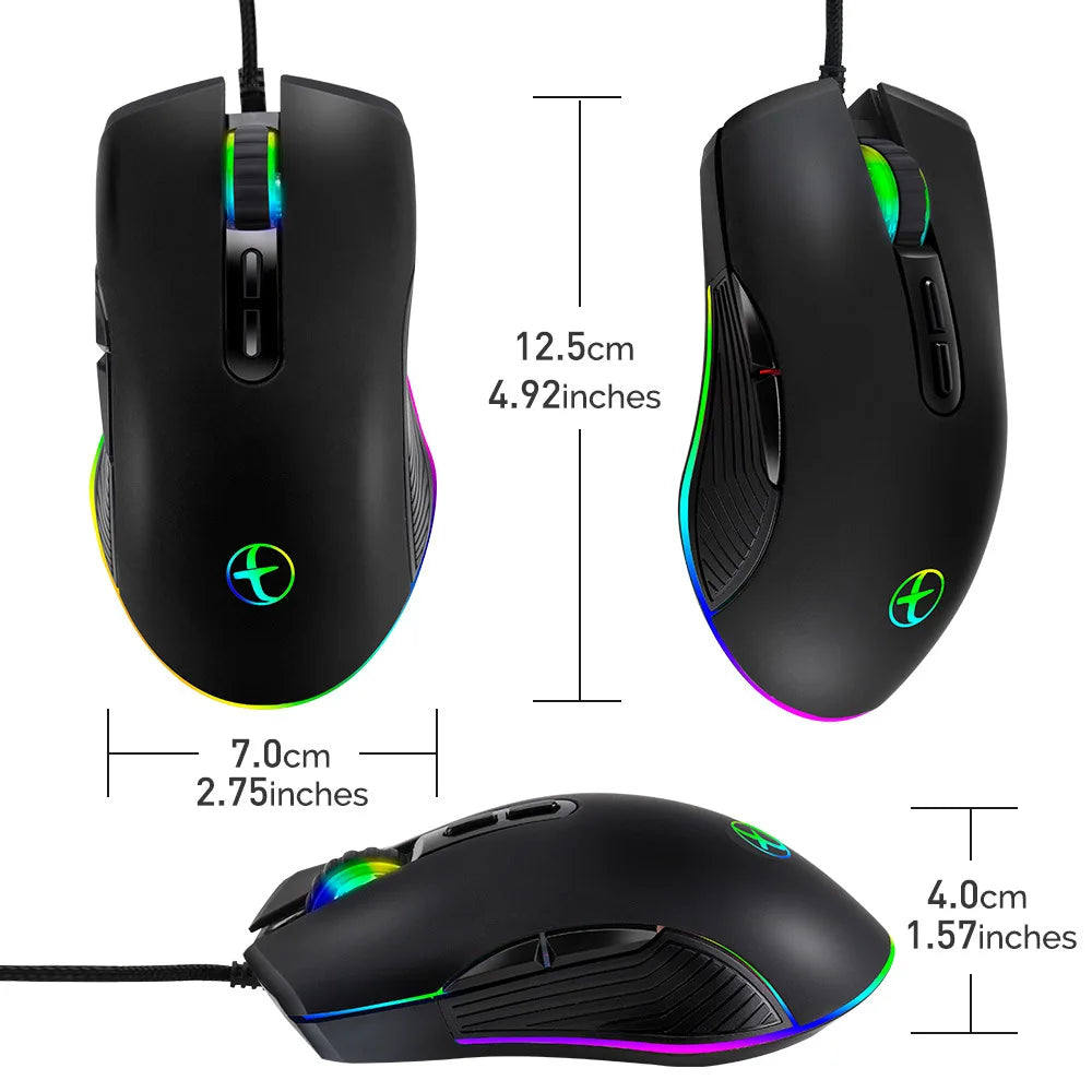 Type-C Hub Wired Mouse Optical Gaming Mouse RGB 4 Backlight Computer Mouse 3200DPI for Apple MacBook Pro Matebook X Any Device