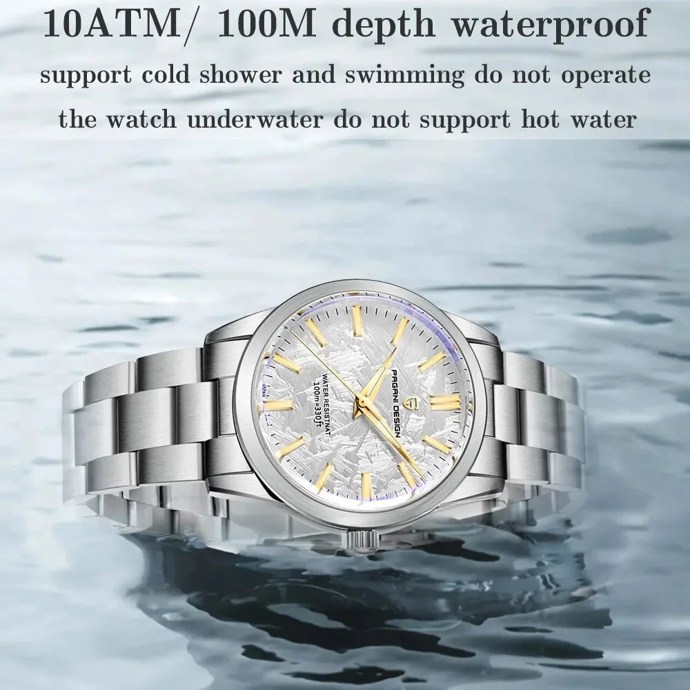 PAGANI DESIGN 40MM Meteorit-Zifferblatt Herren-Quarzuhr Luxus Business Saphir 316L Edelstahl 100M wasserdichte Uhr für Herren