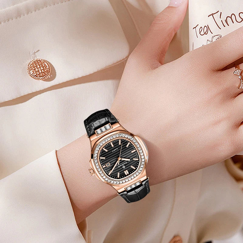 New Fashion BANGWEI Elegant Luxury Quartz Woman Watch Simple Dial Diamond Retro Leather Date Waterproof Luminous Women's Watches