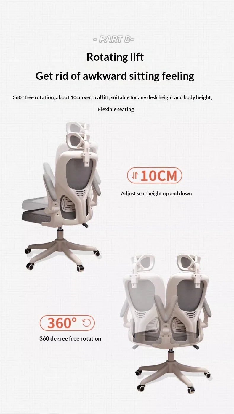 Ergonomic Office Chair Adjustable Lumbar Support Mesh High Back Swivel Computer Gaming Chair Reclining Armrest White Black