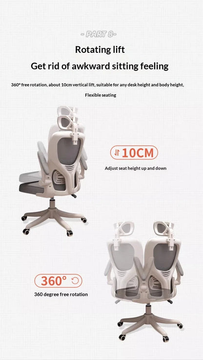 Ergonomic Office Chair Adjustable Lumbar Support Mesh High Back Swivel Computer Gaming Chair Reclining Armrest White Black