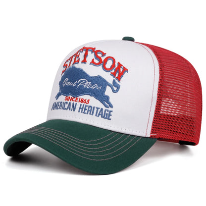 Personalizovaná čepice New Truck Hat STETSON Red Bear – prodyšná síťovaná čepice, streetová hiphopová čepice, pro každodenní nošení, sluneční kšiltovka