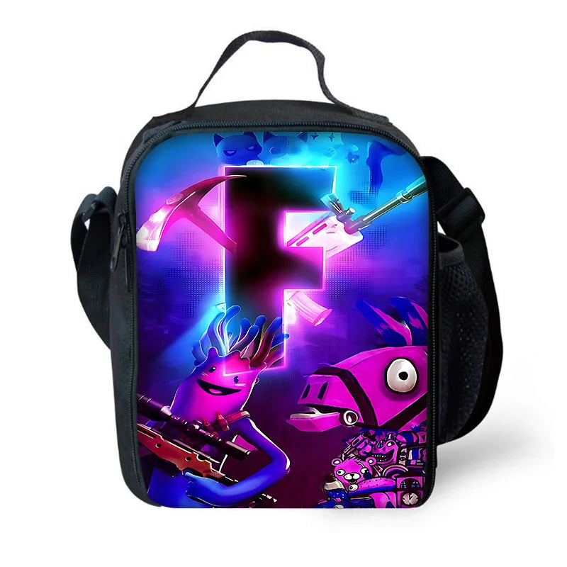 Isolierte F-FortniteS Hot-Game-Tasche für Kinder mit großem Fassungsvermögen – wiederverwendbare Thermo-Kühltasche/Lunchbox für Jungen, Mädchen, Schüler, Outdoor und Picknick