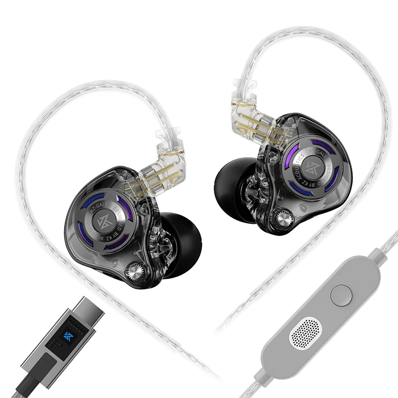 Auriculares IEM Gaming KZ Gale – Monitores In-Ear HiFi com driver superlinear e cabo de 2 pinos destacável banhado a prata