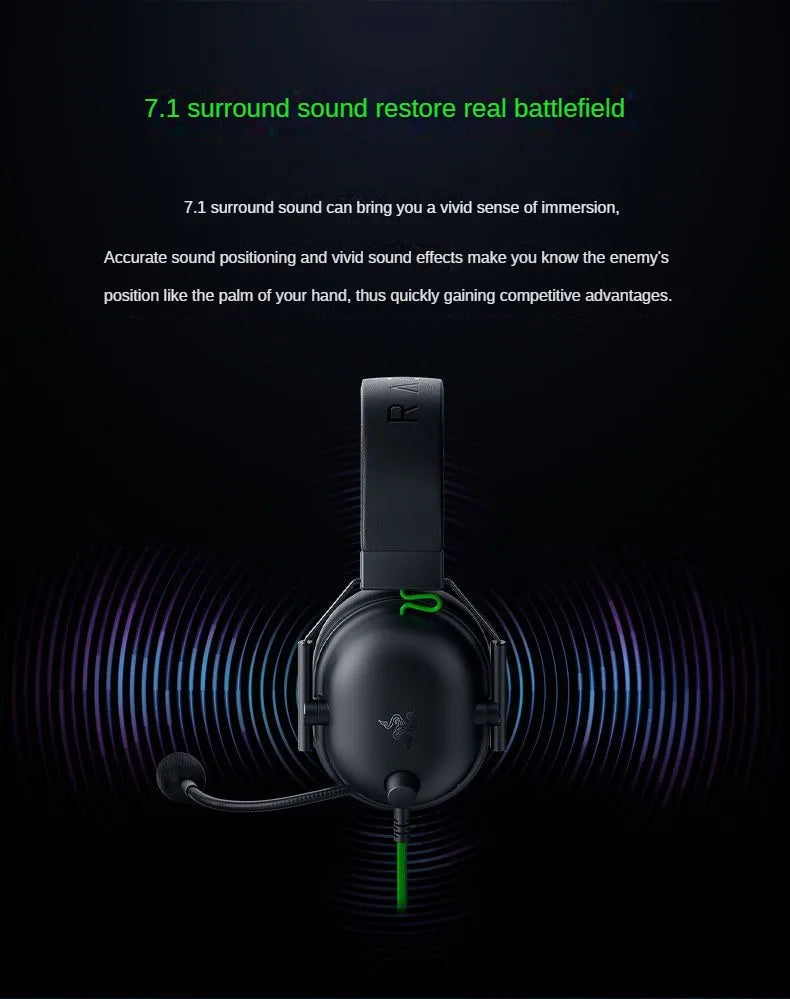 RAZER BLACKSHARK  V2 X Headphones sports Game Headset with Microphone 7.1 Surround Sound Video Gaming Earphone Wired for PC PS4