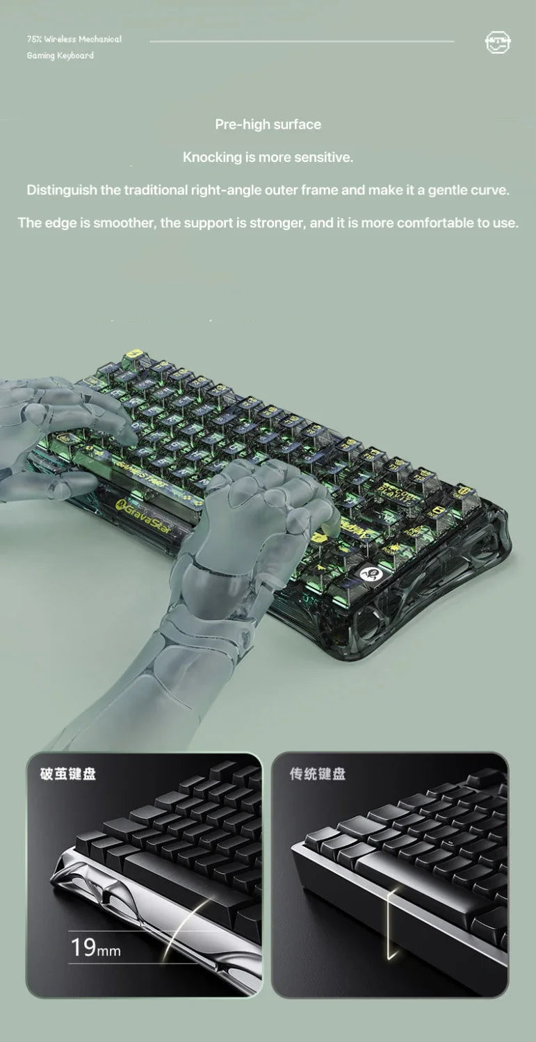 Gravity Planet K1 LITE Wireless Bluetooth Wired Tri-mode Mechanical Keyboard with Backlight for Office, Gaming and General Use