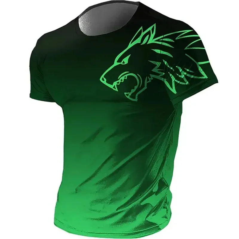 Men's Fitness Sportswear T-shirts 2024 Summer Vintage Men's 3D Printed Quick-Drying Gradient T-shirt Animal Wolf Short Sleeve