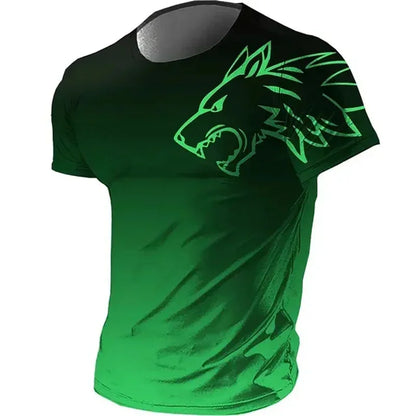 Men's Fitness Sportswear T-shirts 2024 Summer Vintage Men's 3D Printed Quick-Drying Gradient T-shirt Animal Wolf Short Sleeve