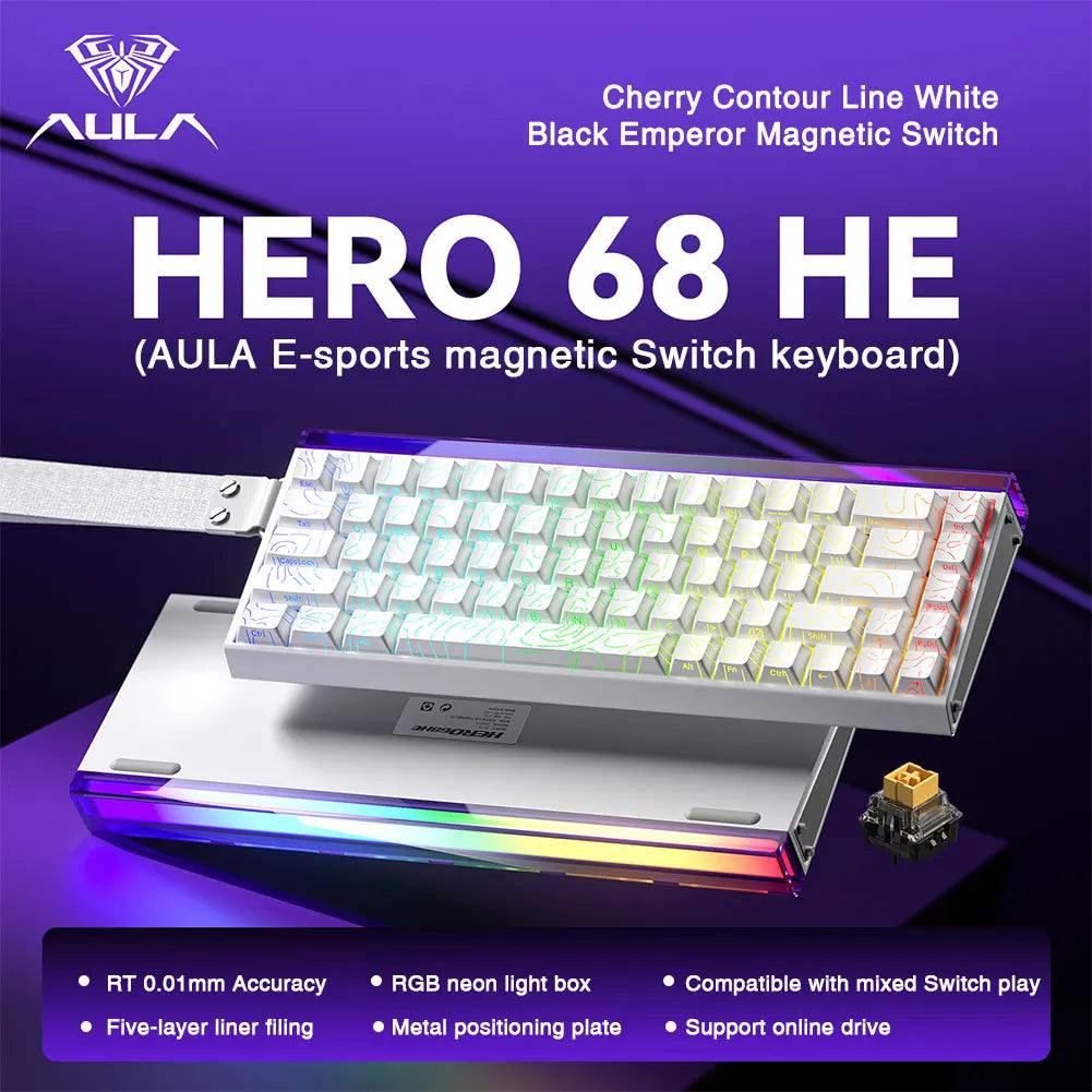 AULA HERO68 HE Magnetic Switch Keyboard Rapid Trigger 8K Polling Rate Esports Gaming Keyboard RGB Wired Mechanical Keyboard