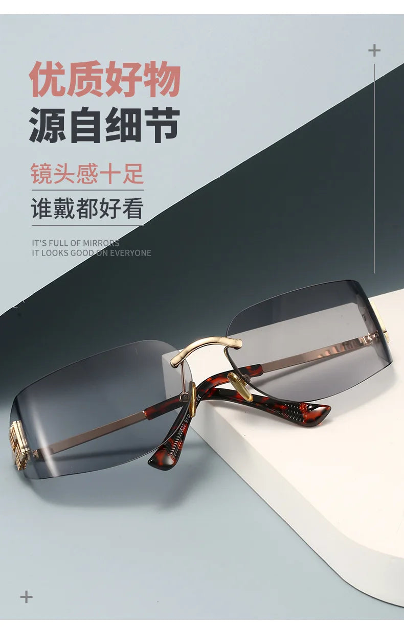 2026 New High End Sunglasses Women Rimless Curved Sun Glasses for Eye Protection and Sunscreen Travelling Hiking Shades Gafas