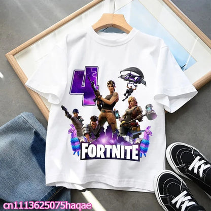 Fortnite Kids T-shirts Birthday Number 1-10 Printed T-shirt Boys Summer Casual Short Sleeves Sports Tops Children's Clothing