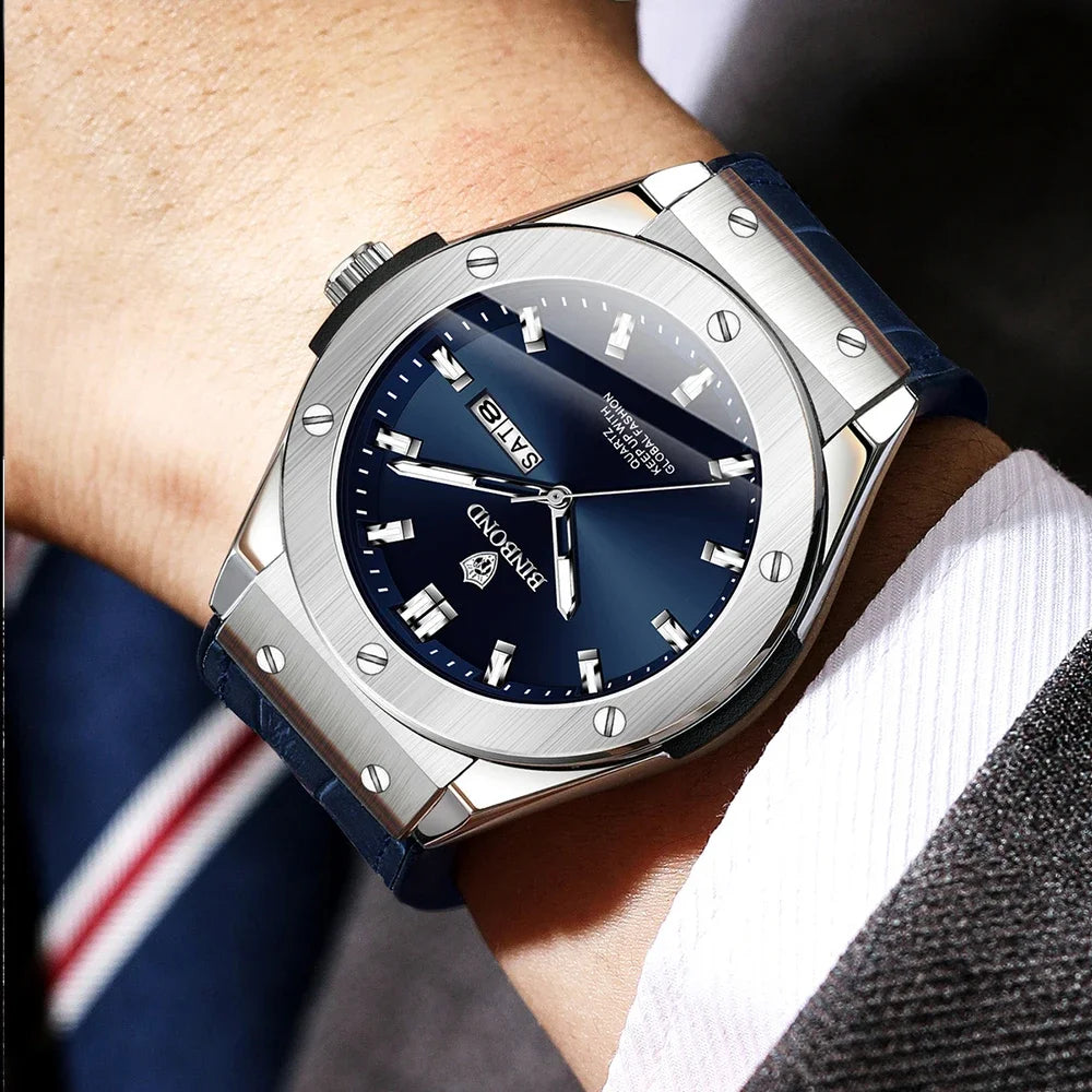Man New Casual Business Leather Clock Men Luxury Watch Automatic Watches Mens Top Fashion Quartz Wristwatches Relojes De Hombre