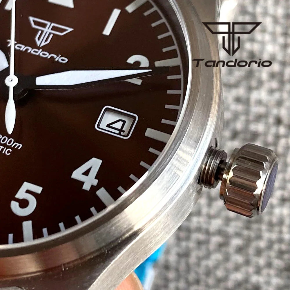 Tandorio 39mm Diving Pilot Automatic Watch for Men NH35/PT5000/Miyota8215 Movement AR Sapphire Crystal 20BAR Waterproof Luminous