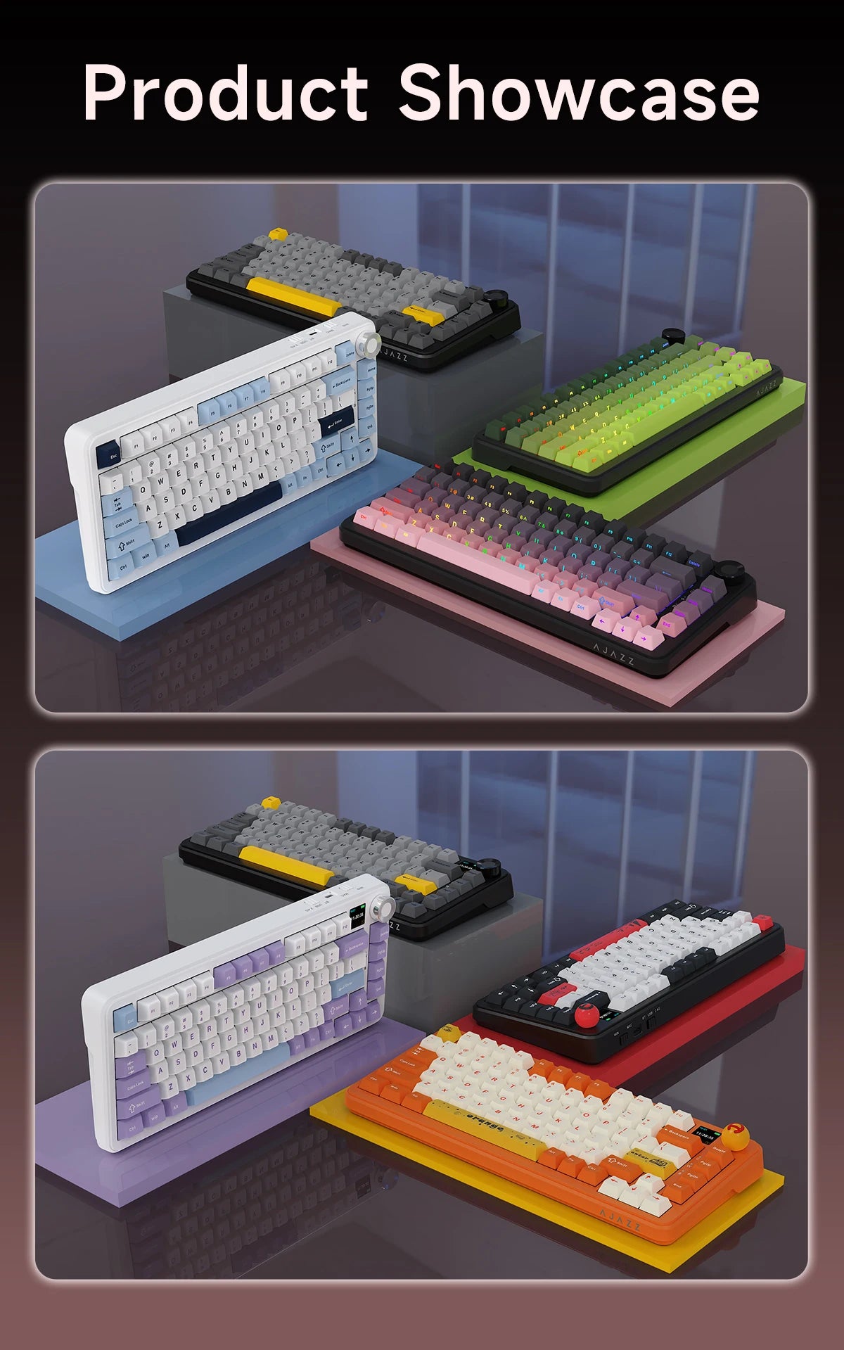 AJAZZ AK820 MAX PLUS Tri-mode TFT Screen Gaming Keyboard 8000mAH dual system hot swap FR4/PC Plate Volume Knob