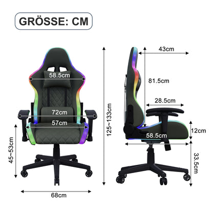 Gaming Chair,Ergonomic Gaming Chair with LED,Adjustable Computer Chair for Teenagers,Lumbar Cushion,Gamer Chair,Black