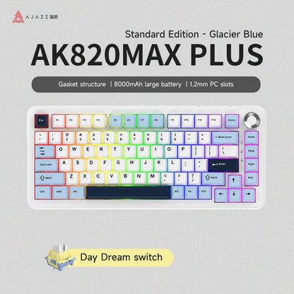 AJAZZ AK820 MAX PLUS Tri-mode TFT Screen Gaming Keyboard 8000mAH dual system hot swap FR4/PC Plate Volume Knob