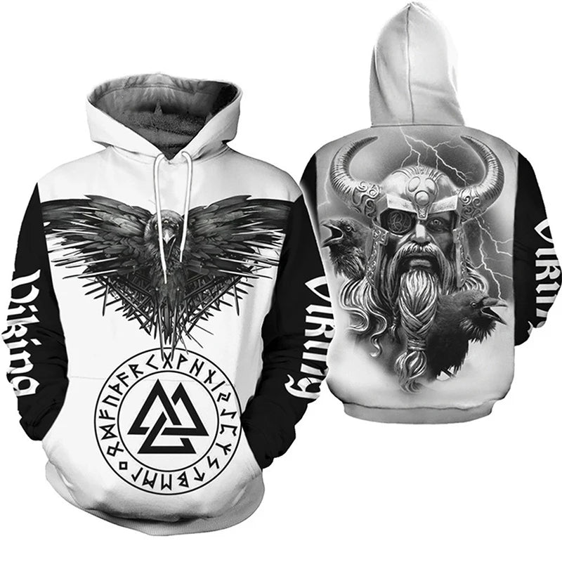 2024 Mens Hoodies Eagle Tattoo Pattern Vikings 3D Printed Fashion Casual Harajuku Hip Hop Autumn And Winter Oversized Sudaderas, Produit gaming premium Fraquane