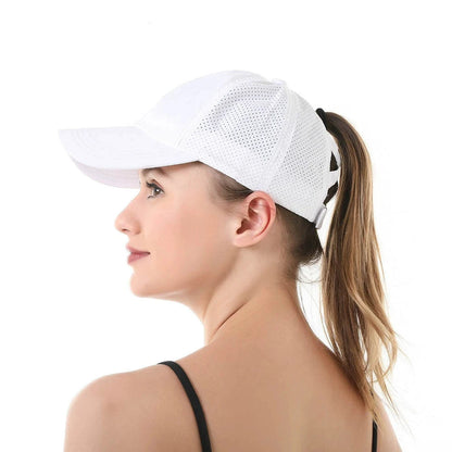 Women Summer Quick Dry Mesh Baseball Cap Solid Color Cross Ponytail Hat Athleisure