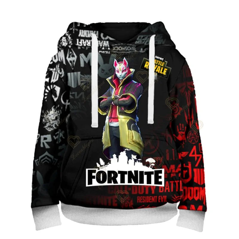 Fortnite-fanien huppari 3D Battle Royale -printillä – cosplay Victory -painettu huppari miehille, naisille ja lapsille, hupullinen streetwear-collegepaita