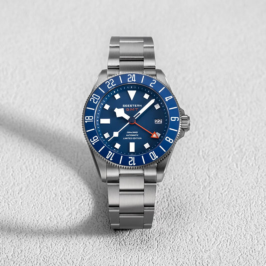 SEESTERN Relógio de Mão Mecânico Automático de Mergulho para Homem em Titânio com GMT, Movimento NH34, Cristal de Safira, Impermeável até 200 m, Luminiscente, Novo