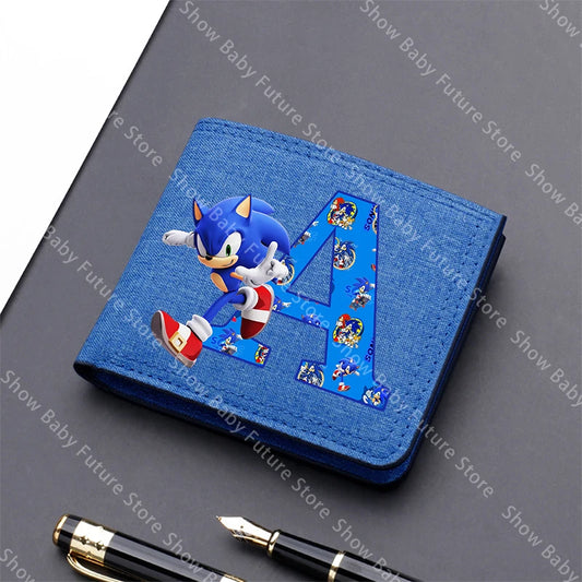 Cartoon Sonics Men Wallet Anime Kawaii Letter A-Z Short Wallet Multi-slot Credit ID Card Holder Foldable Male Canvas Coin Purses