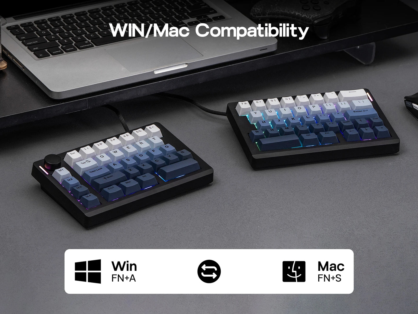 EPOMAKER Split70 QMK/VIA 70% Split Layout Wired/BT/2.4Ghz Wireless Mechanical Keyboard with Programmable Knob Mac Modifier