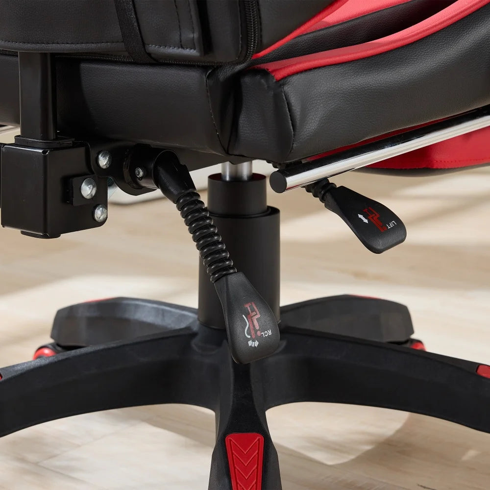 360 ° - Swivel Ergonomic Racing Design Gaming Chair Leather, Headrest and Lumbar Support for Office and Gaming - Black&Red