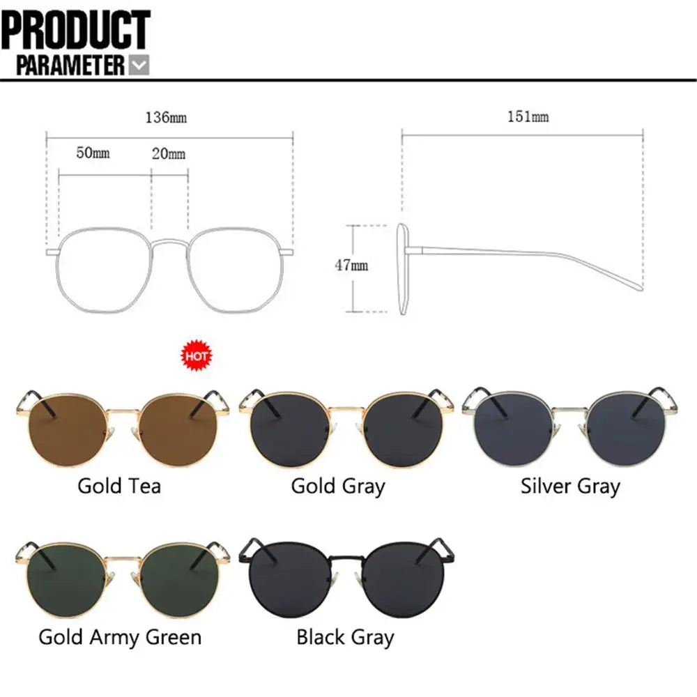 Fashion Women Men Sunglases Round Sun Glasses Women's Metal Frame Eyewear Men Fishing Glasses Hip Hop Metal Frame UV400 Shades